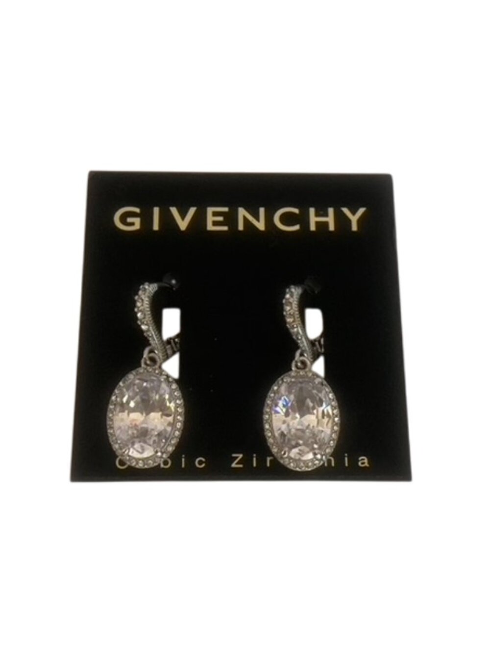 Givenchy Silver Tone Cubic Zirconia Oval Earrings Set NEW